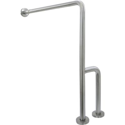 Barre d'appui Nofer 70 cm en chrome satiné avec triple support mural-sol pour aide à la mobilité.