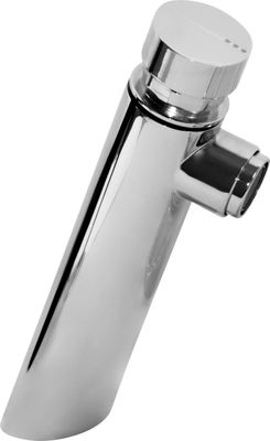 Robinet de lavabo Nofer LEED chromé avec minuterie à bouton-poussoir, finition argent brillant, design angulaire.