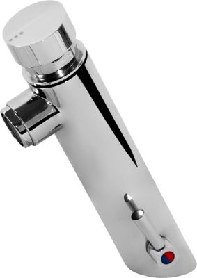 Mitigeur temporisé chromé brillant Nofer pour lavabo avec mécanisme de temporisation et double levier.