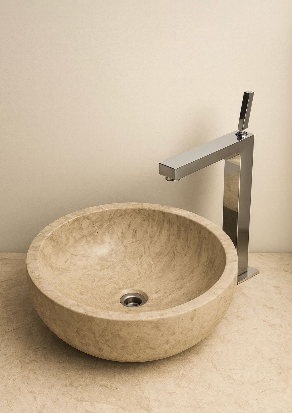 Babel Sculpted Marble Basin Bowl 40 cm Diameter Thala Beige