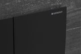 Geberit Sigma70 plaque de déclenchement, noir mat, logo Geberit, design élégant et moderne.