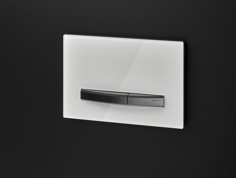 Plaque de déclenchement Geberit Sigma50 / Blanc - bandes design : noir chromé brossé / Revêtement Easy Clean + Anti-Traces de doigt