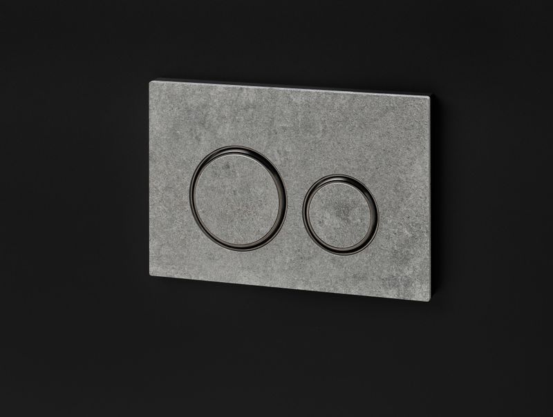 Plaque de déclenchement Geberit Sigma50 round / Aspect béton - anneaux design : noir chromé brossé / Revêtement Easy Clean + Anti-Traces de doigt