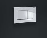 Plaque de commande carrée blanche Geberit Sigma20 avec boutons chromés brillants et design élégant.