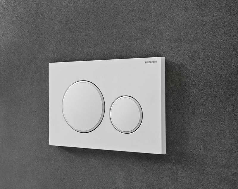Plaque de déclenchement Geberit Sigma20 / Blanc mat laqué - anneaux design : blanc brillant / Revêtement Easy Clean + Anti-Traces de doigt
