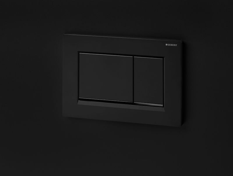 Plaque de déclenchement Geberit Sigma20 square / Noir mat - bandes design : noir brillant / Revêtement Easy Clean + Anti-Traces de doigt