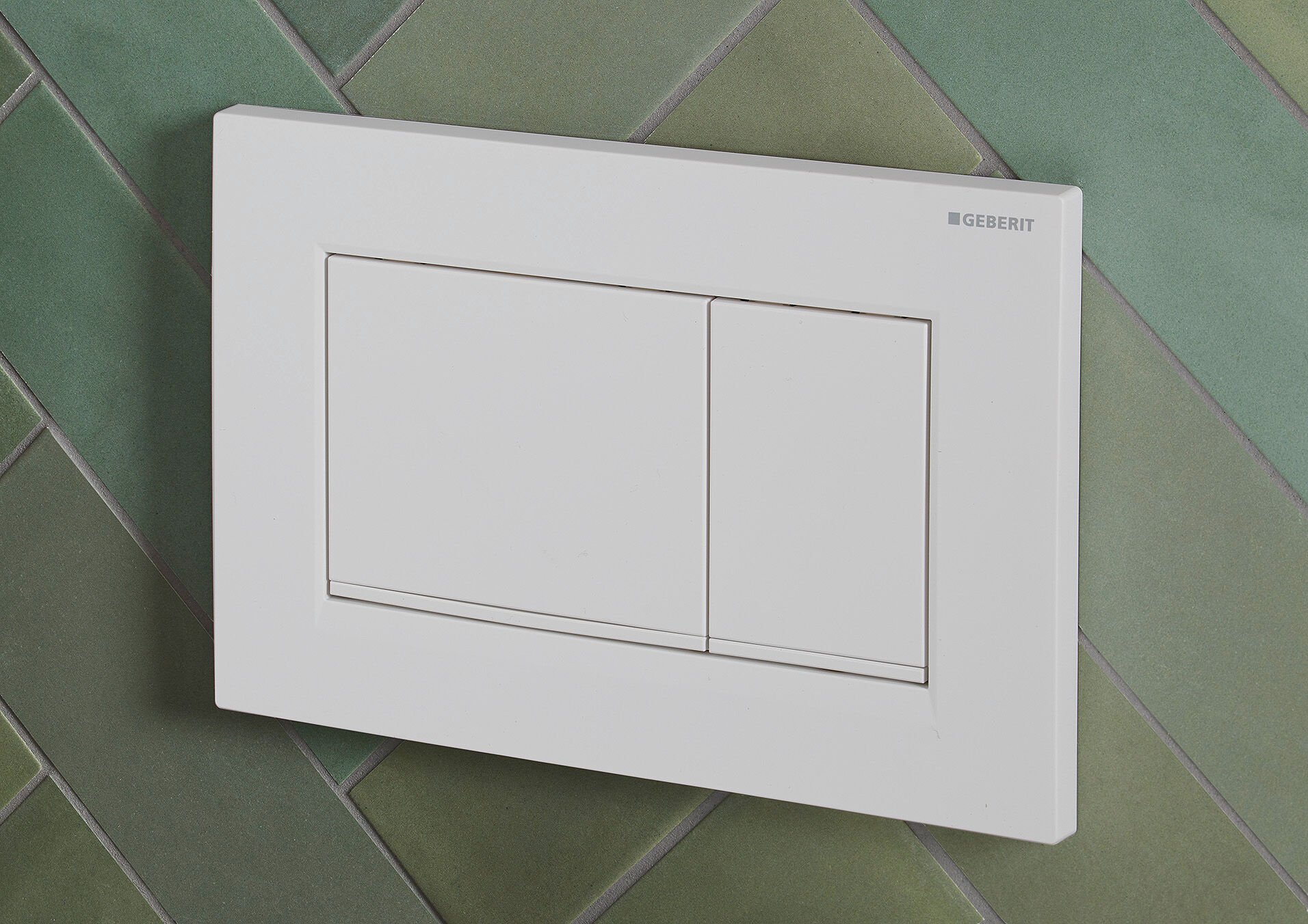 Plaque de déclenchement Geberit Sigma20 square / Blanc mat laqué - bandes design : blanc brillant / Revêtement Easy Clean + Anti-Traces de doigt - vue 2