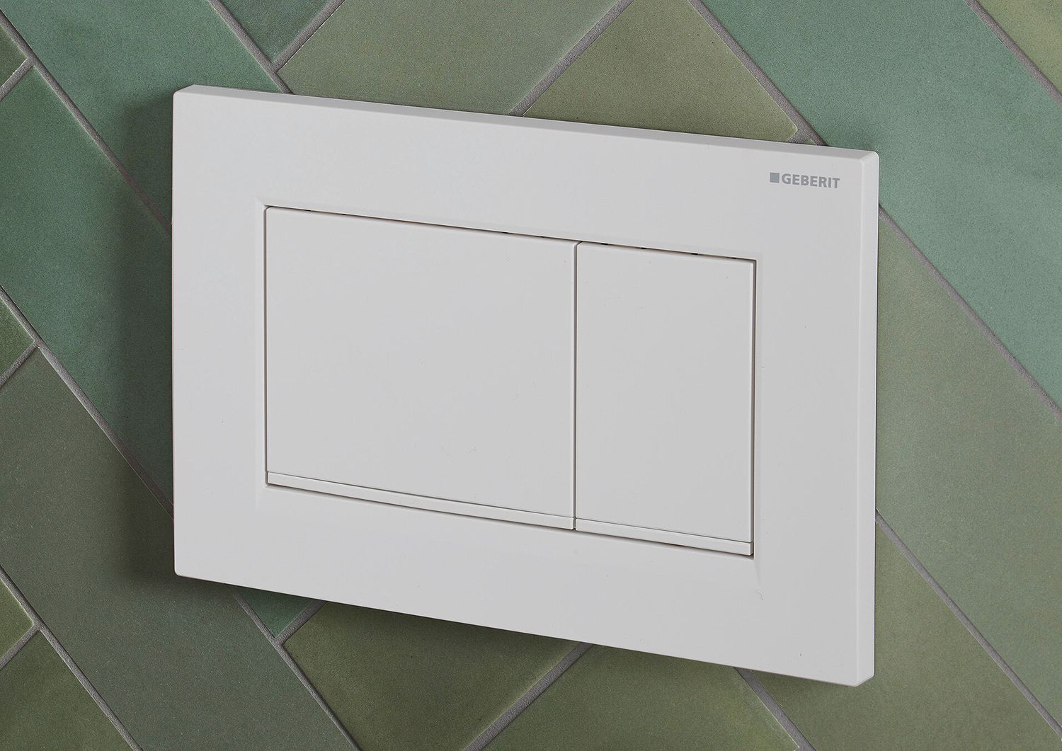 Plaque de déclenchement Geberit Sigma20 square / Blanc mat laqué - bandes design : blanc brillant / Revêtement Easy Clean + Anti-Traces de doigt — vue 2