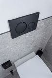 Geberit Sigma20 plaque de déclenchement noir mat avec anneaux design noir brillant.