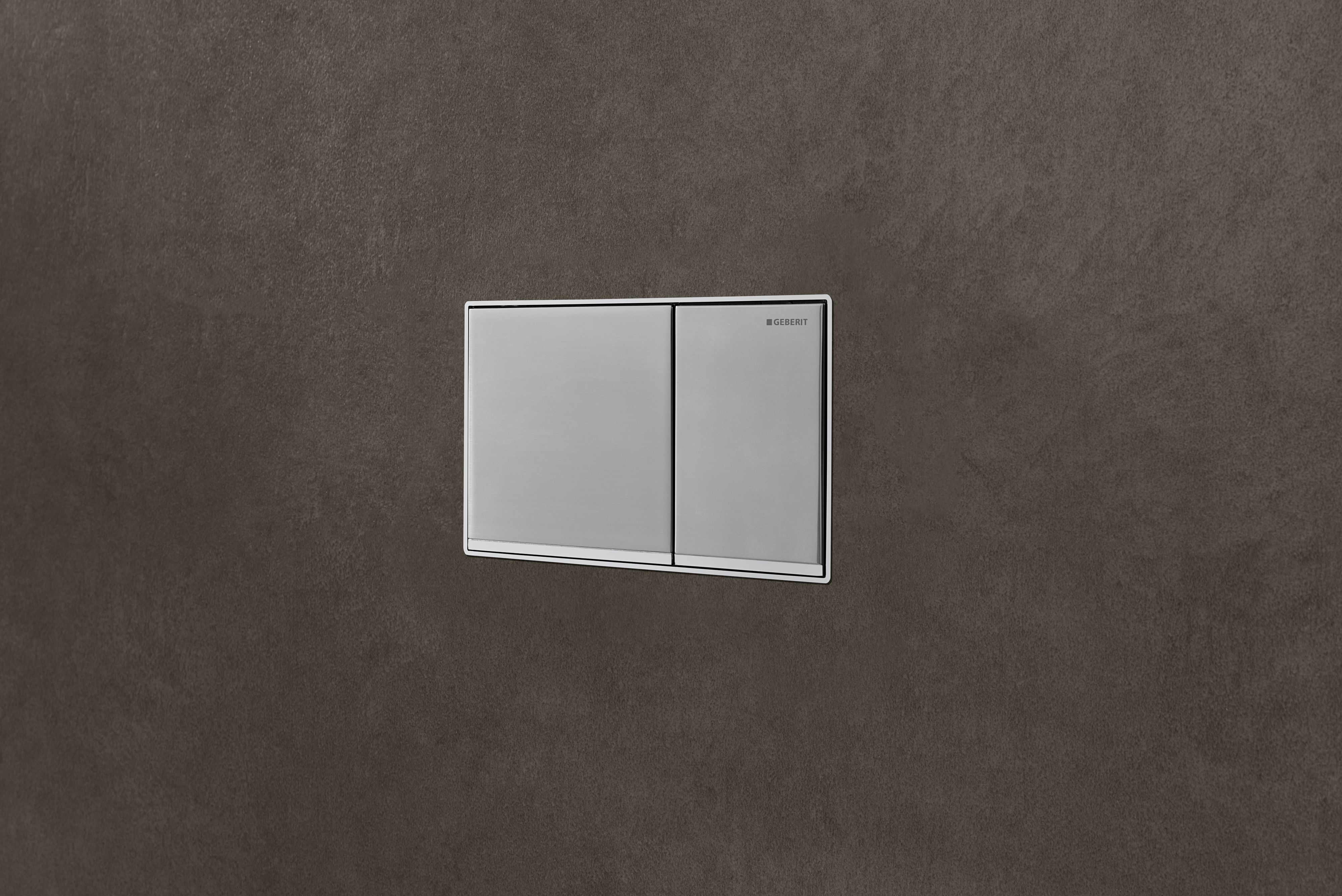 Plaque de déclenchement Geberit Omega60 square pour rinçage double touche, à fleur de paroi / Chromé brossé - bandes design : chromé brillant