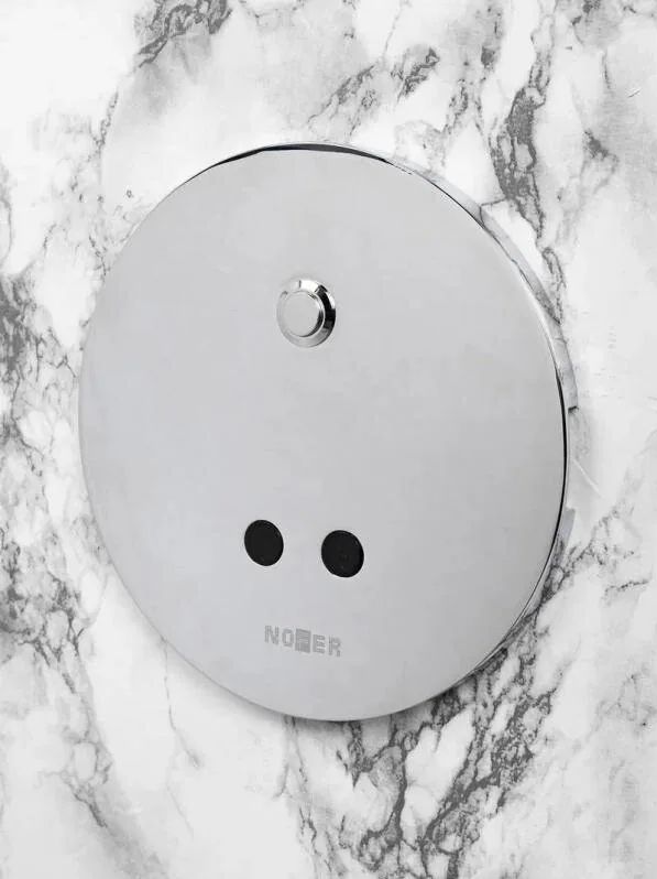 Nofer Built-In Electronic Flush Valve with Automatic or Manual Activation, Battery or Electric Powered, in Shiny Chrome