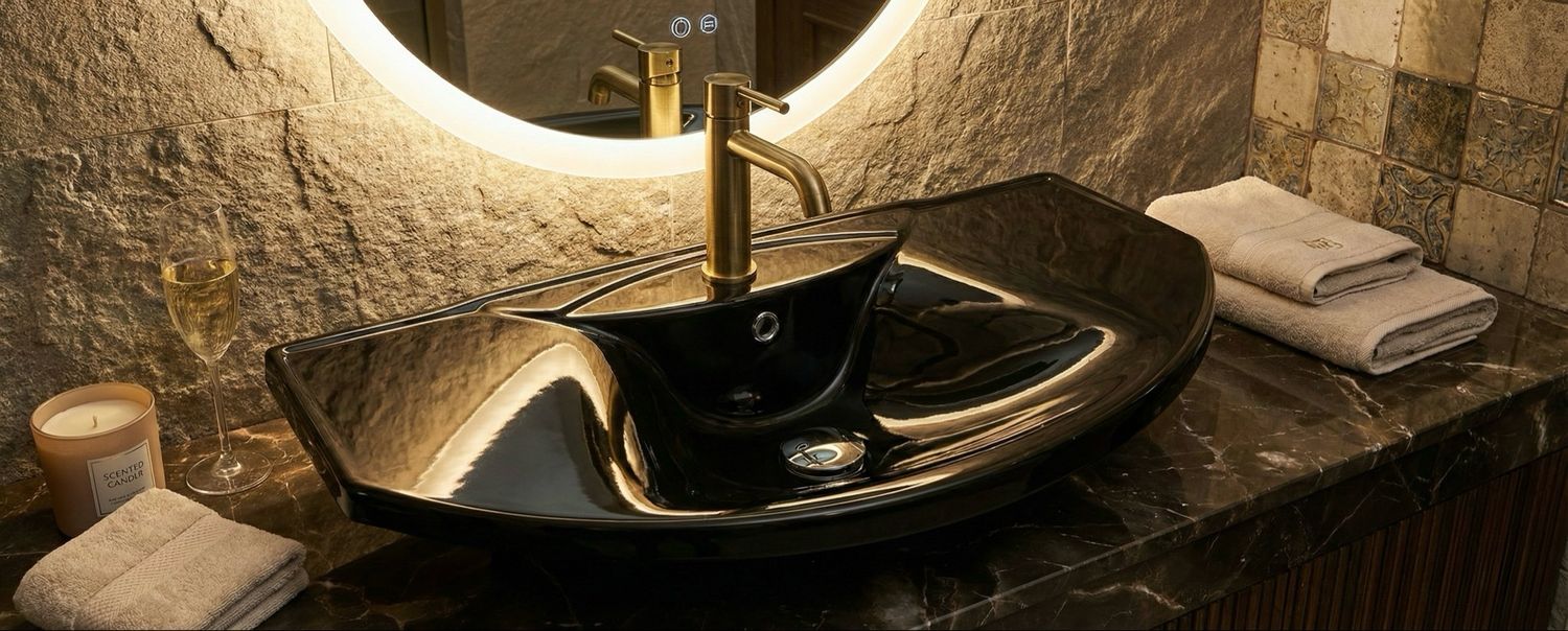 Black granite Meditec washbasin 95 cm