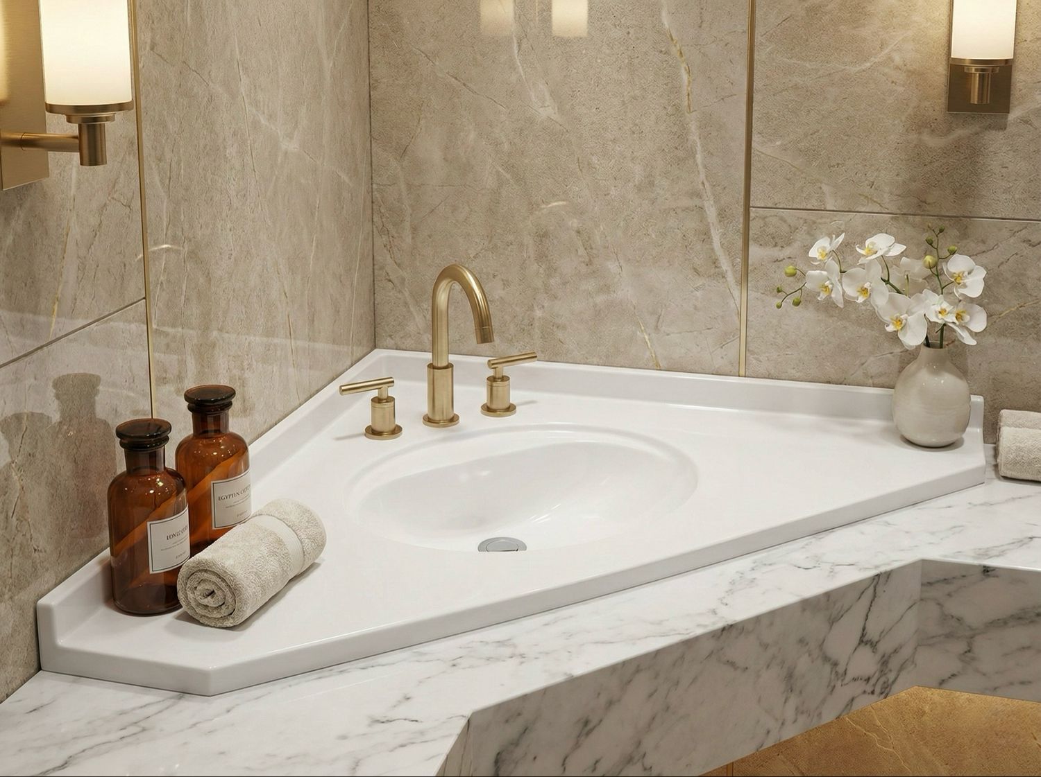 Bermuda 85 cm Corner Washbasin Countertop