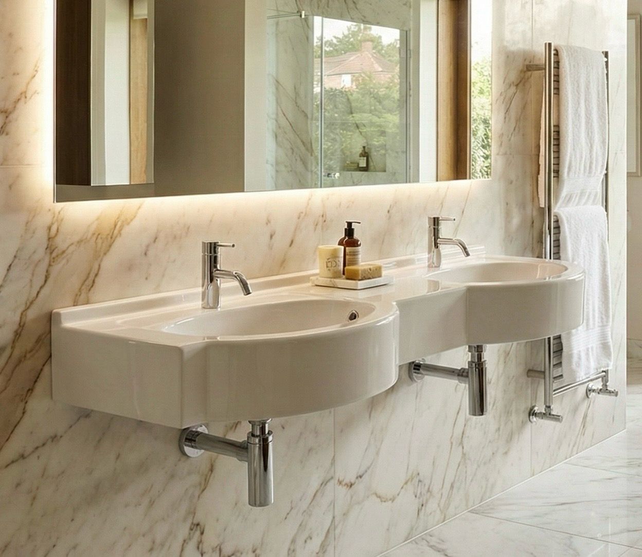 Double basin countertop Riviera 140 or 160 cm