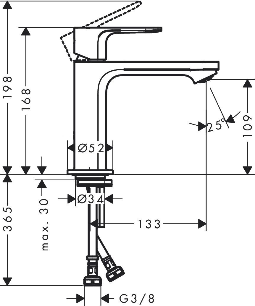 Mitigeur de lavabo Hansgrohe Rebris E 110 CoolStart sans tirette ni vidage — vue 3
