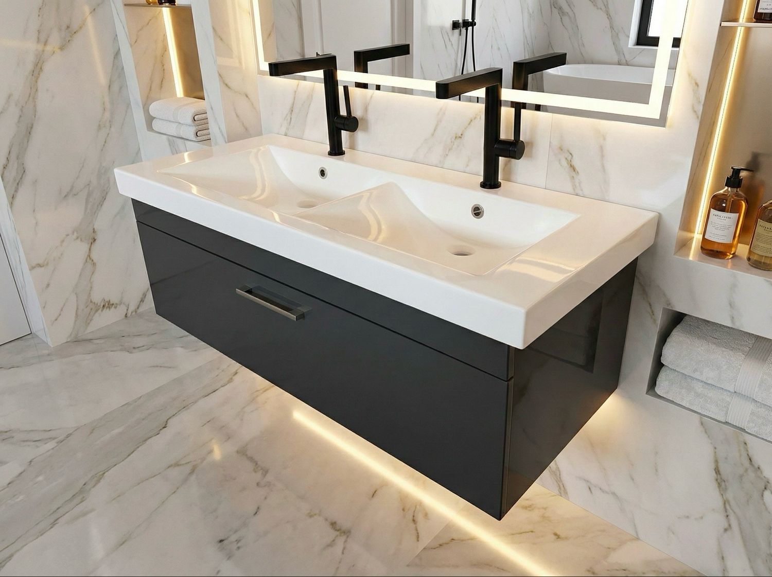 Meuble de salle de bains Spazio double 120 cm à un tiroir (sans vasque)