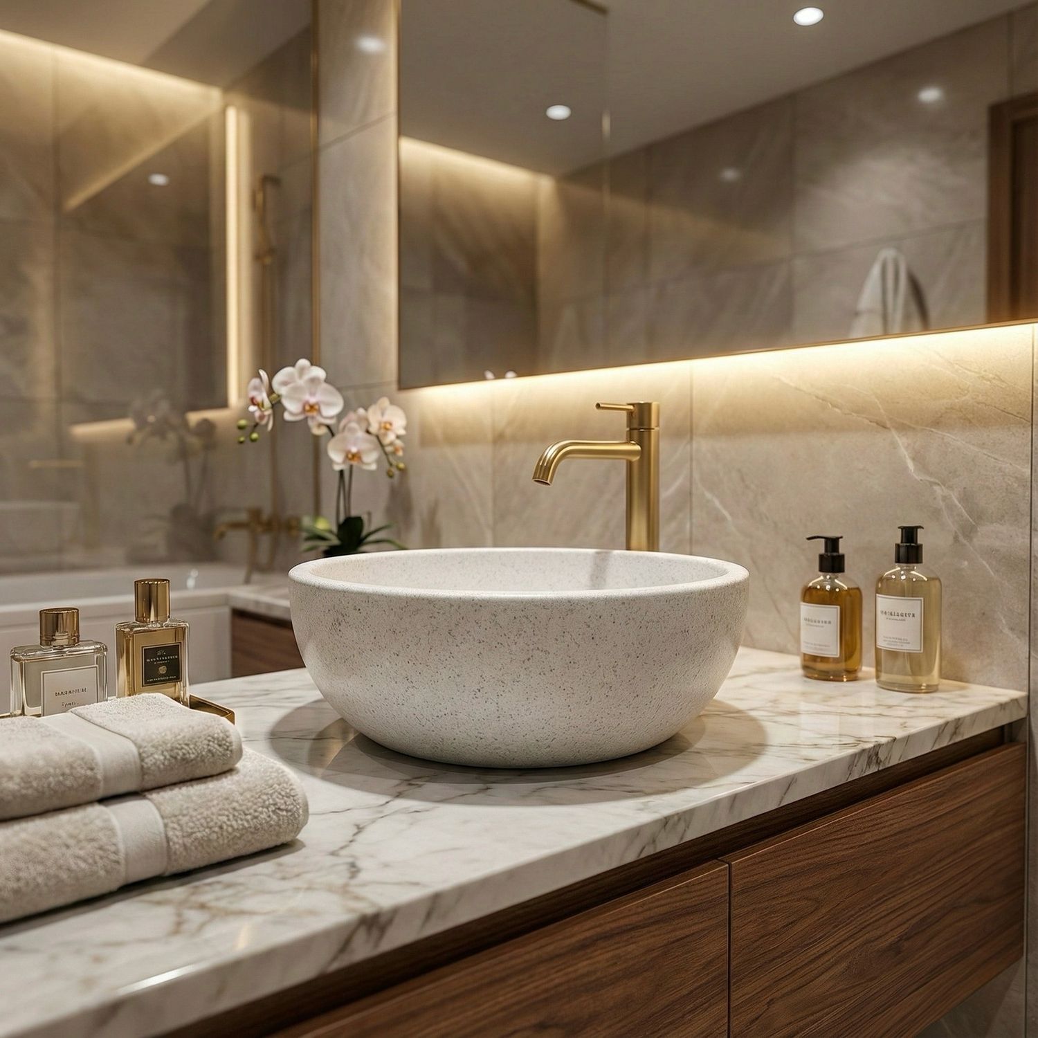 Bol à poser &quot;Invités&quot; 30 cm en granité blanc