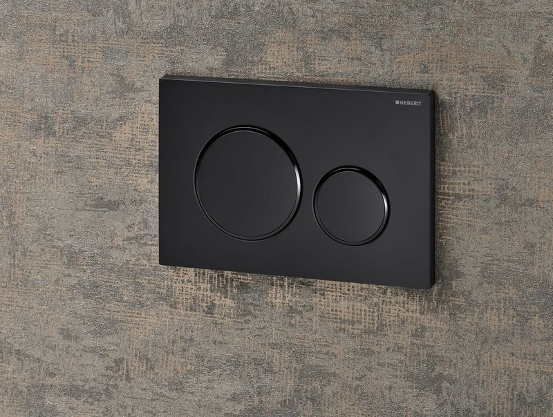 Plaque de déclenchement Geberit Sigma20 / Noir mat – anneaux design : noir brillant / Revêtement Easy Clean + Anti-Traces de doigt