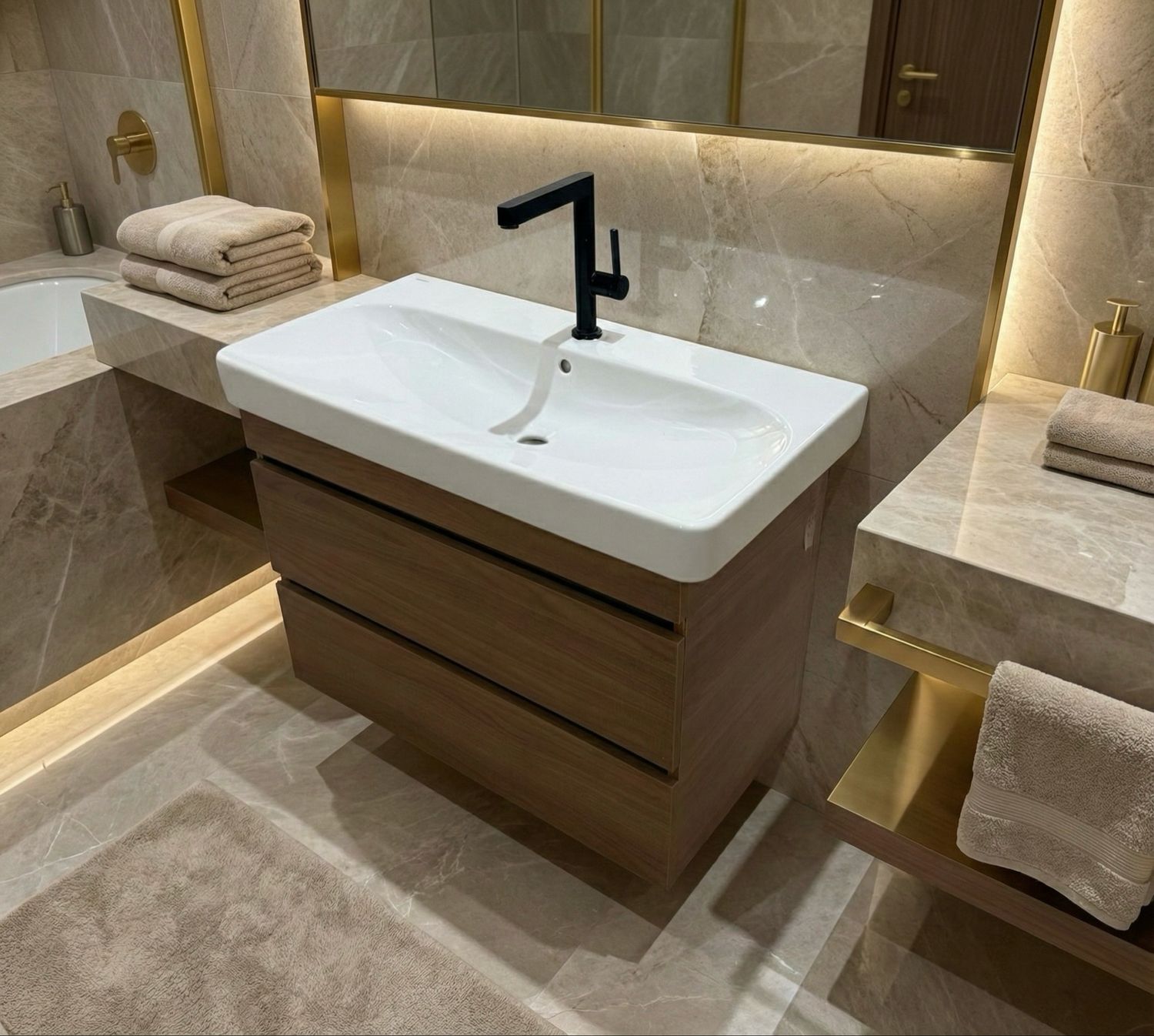 Bathroom Vanity with Two Drawers for Geberit Smyle 90 cm Sink (without Basin)