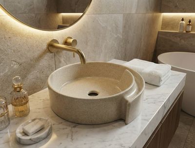 Bol à poser &quot;Arobase&quot; 40 cm granité corail