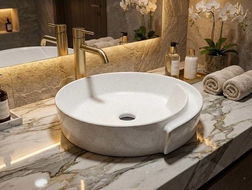 Bol à poser &quot;Arobase&quot; 40 cm granité blanc