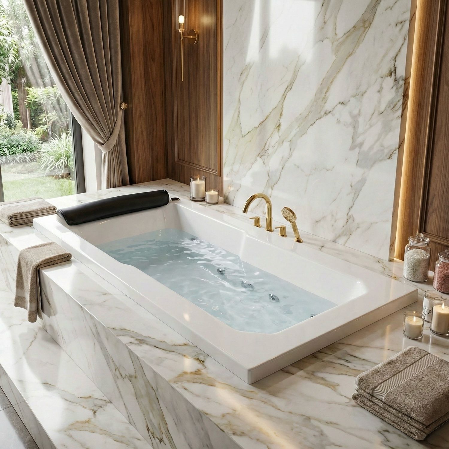 VIP Single Hydromassage Bathtub 180 x 90 cm with Integrated Headrest