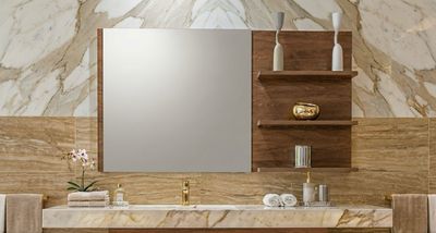 Miroir de salle de bains 120 x 70 cm avec étagères en bois hydrofuge