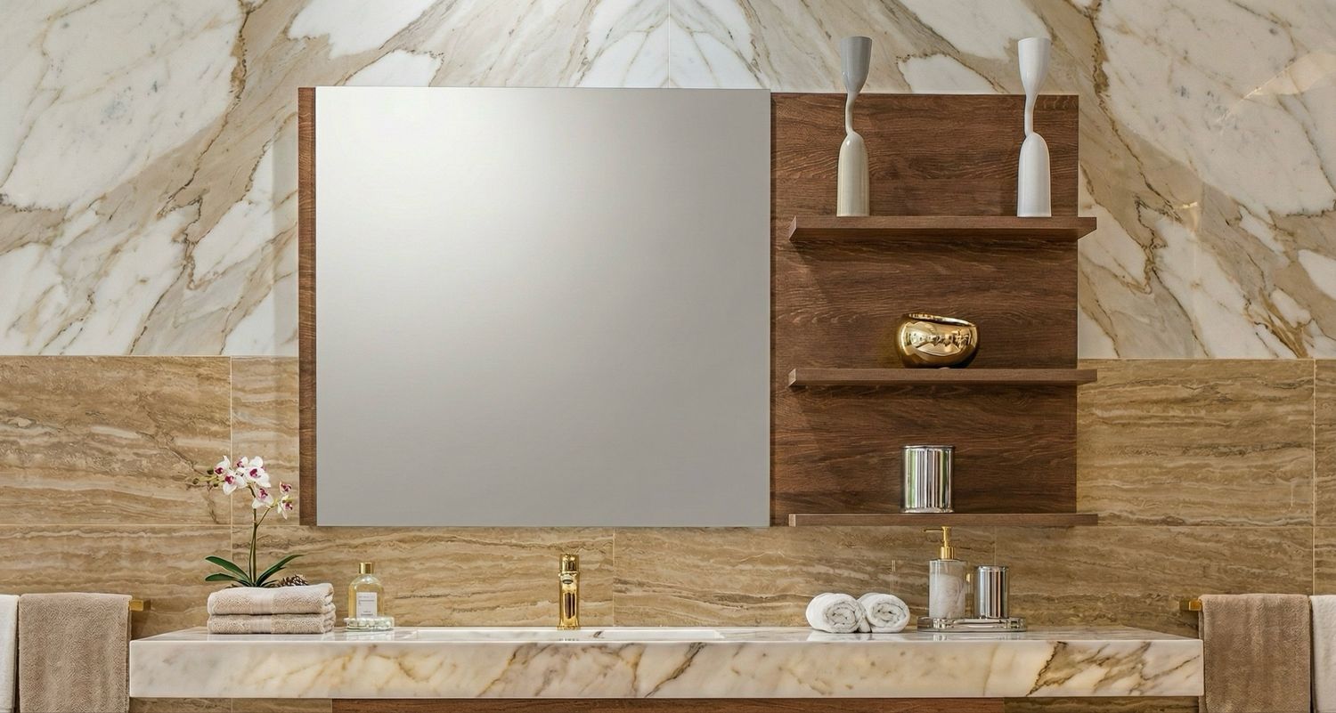 Miroir de salle de bains 120 x 70 cm avec étagères en bois hydrofuge