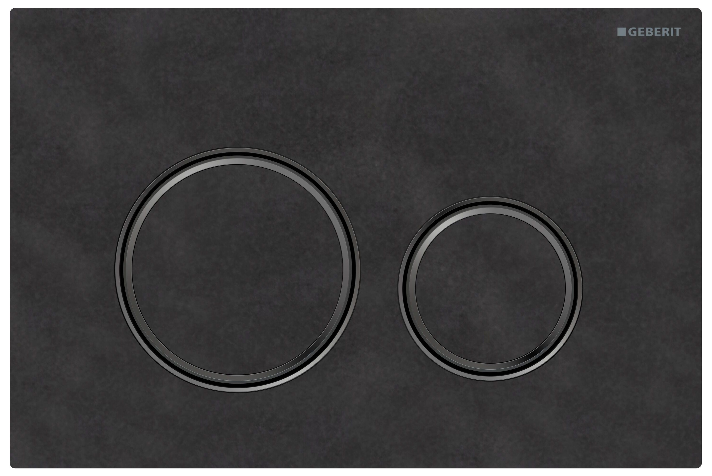 Plaque de déclenchement Geberit Sigma50 round / Ardoise Mustang - anneaux design : noir chromé brossé / Revêtement Easy Clean + Anti-Traces de doigt