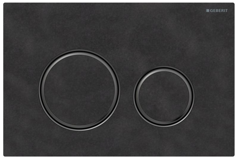 Plaque de déclenchement Geberit Sigma50 round / Ardoise Mustang - anneaux design : noir chromé brossé / Revêtement Easy Clean + Anti-Traces de doigt