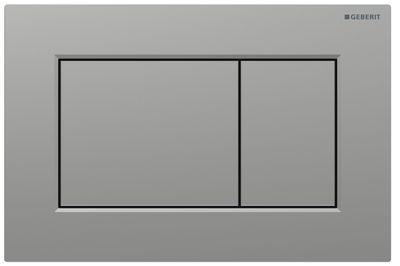 Plaque carrée Geberit Sigma01, chrome mat, finition Easy Clean et anti-traces de doigts, double bouton de chasse d'eau.