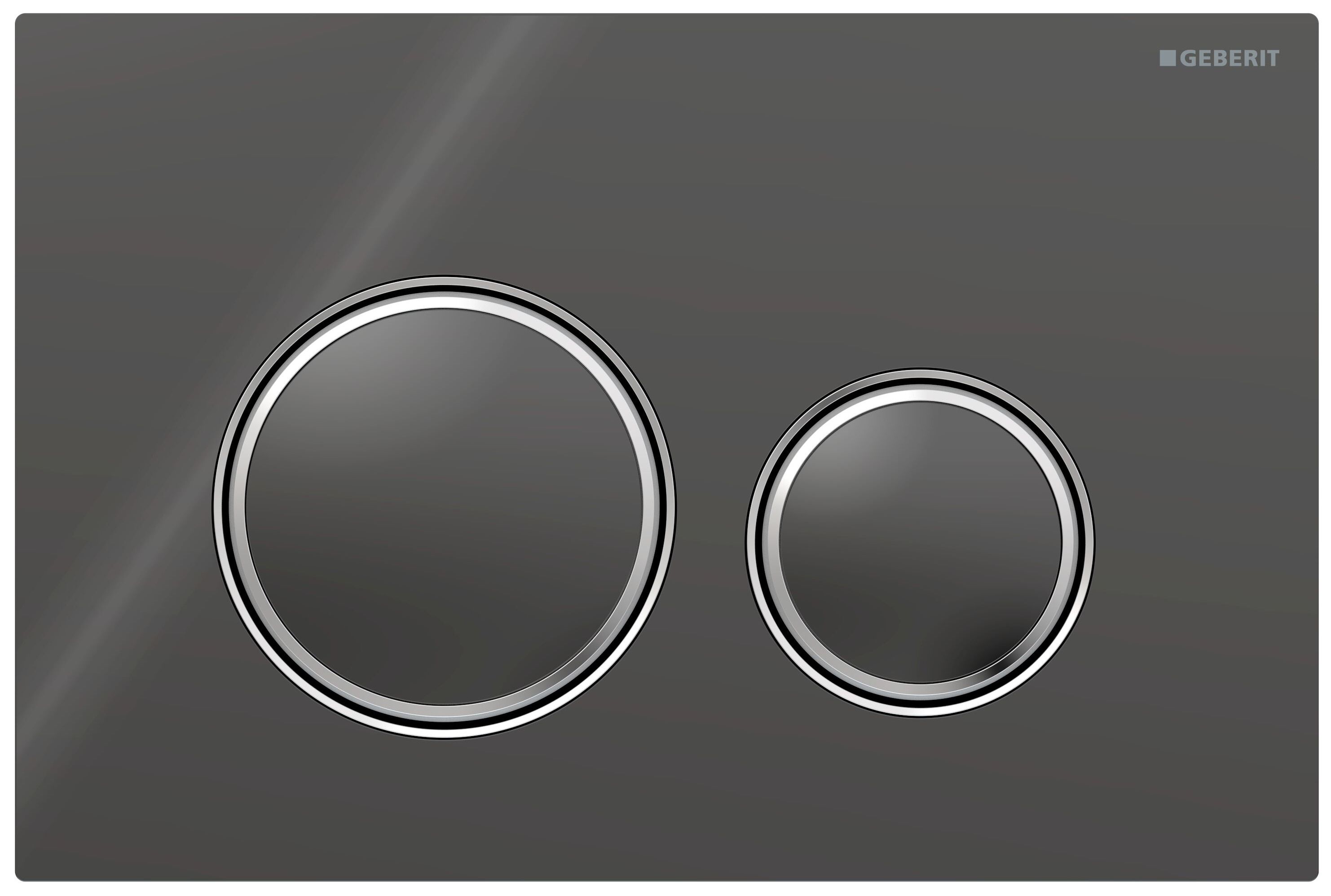 Plaque de déclenchement Geberit Sigma50 round / Verre brillant gris velouté - anneaux design : chromé brillant
