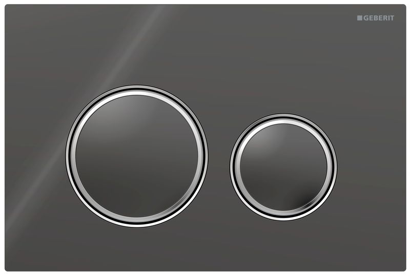 Plaque de déclenchement Geberit Sigma50 round / Verre brillant gris velouté - anneaux design : chromé brillant