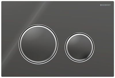 Geberit Sigma50 round plaque de déclenchement, verre brillant gris velouté, anneaux chromé brillant design.