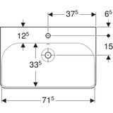 Plan-vasque Geberit Smyle Square 75 cm évier en céramique avec trou de robinet central et trop-plein visible.