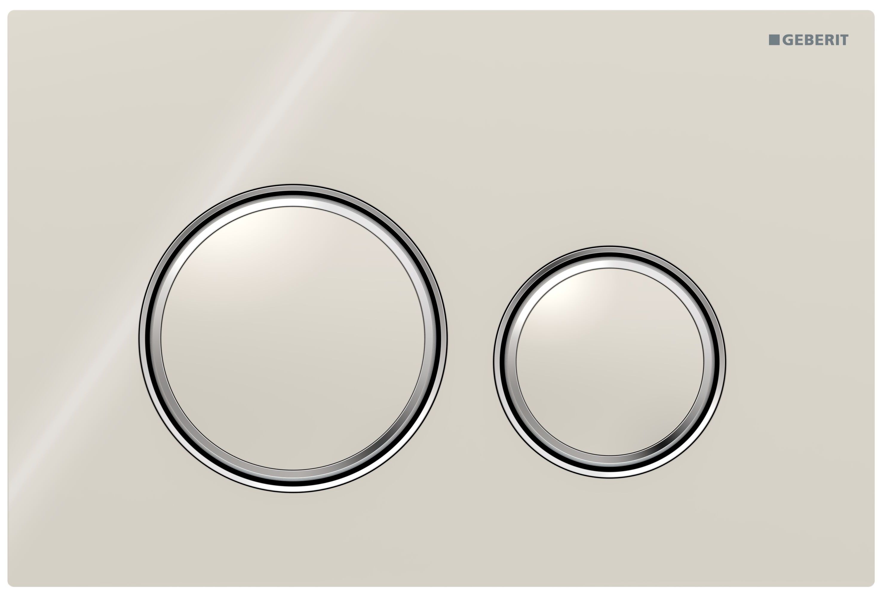 Plaque de déclenchement Geberit Sigma50 round / Verre brillant sable gris - anneaux design : chromé brillant