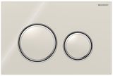 Geberit Sigma50 round plaque de déclenchement, verre brillant sable gris, anneaux chromé brillant.