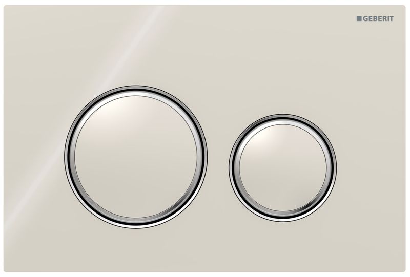 Plaque de déclenchement Geberit Sigma50 round / Verre brillant sable gris - anneaux design : chromé brillant