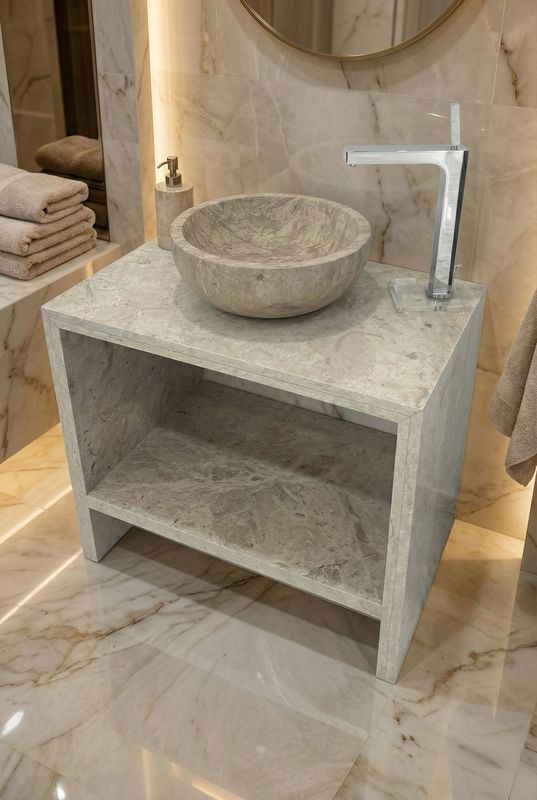 Marble consoles, countertops and bowls