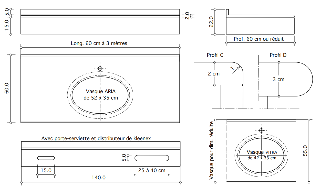 Plan-vasque Lagune 150 cm - vue 9