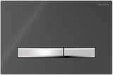 Geberit Sigma50 plaque de déclenchement, verre fumé, bandes chromé brossé, design élégant.