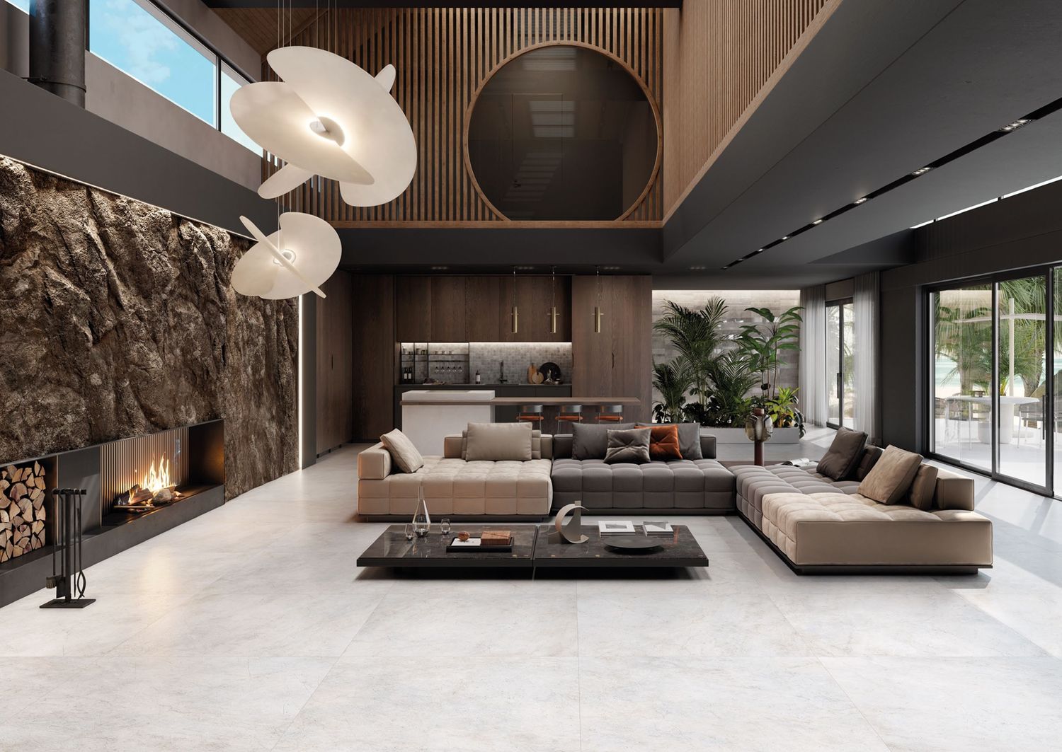 Tagina Pietra d’Orvieto Bianco Polished Porcelain Stoneware 60 x 120 cm, Rectified