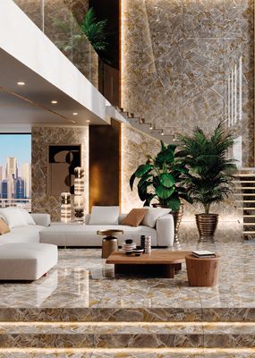 Grès cérame Tagina Luci D’oro Dorato brillant 60 x 120 cm, rectifié