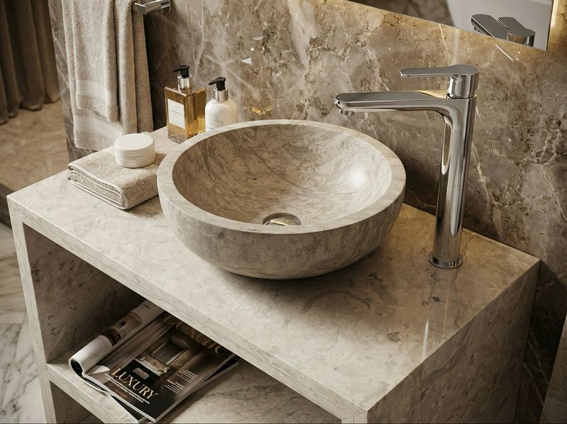 Marble consoles, countertops and bowls