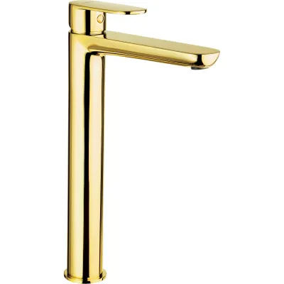Mitigeur de lavabo rehaussé Deante Alpinia 273 sans bonde en PVD doré poli