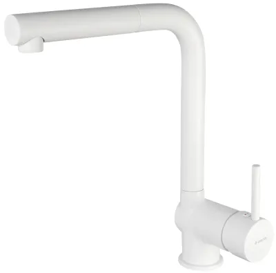 Mitigeur de cuisine avec douchette extractible Deante Aster en blanc mat