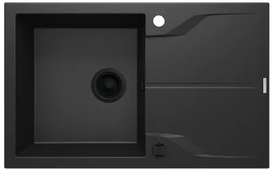 Deante Andante Single Bowl Granite Kitchen Sink 78 x 49 cm in Metallic Graphite with Space-Saving Telescopic Drain