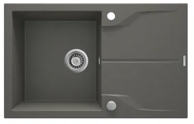 Deante Andante Single Bowl Granite Kitchen Sink 78 x 49 cm in Metallic Anthracite with Space-Saving Telescopic Drain