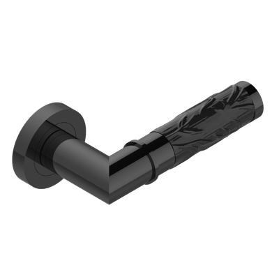 Paire de poignées de porte PVD bronze brown contour bambou cristal noir THG Paris - Collection "Paris"​