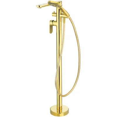 Bath/Shower Mixer Deante Alpinia for Floor Mounting in Polished Gold